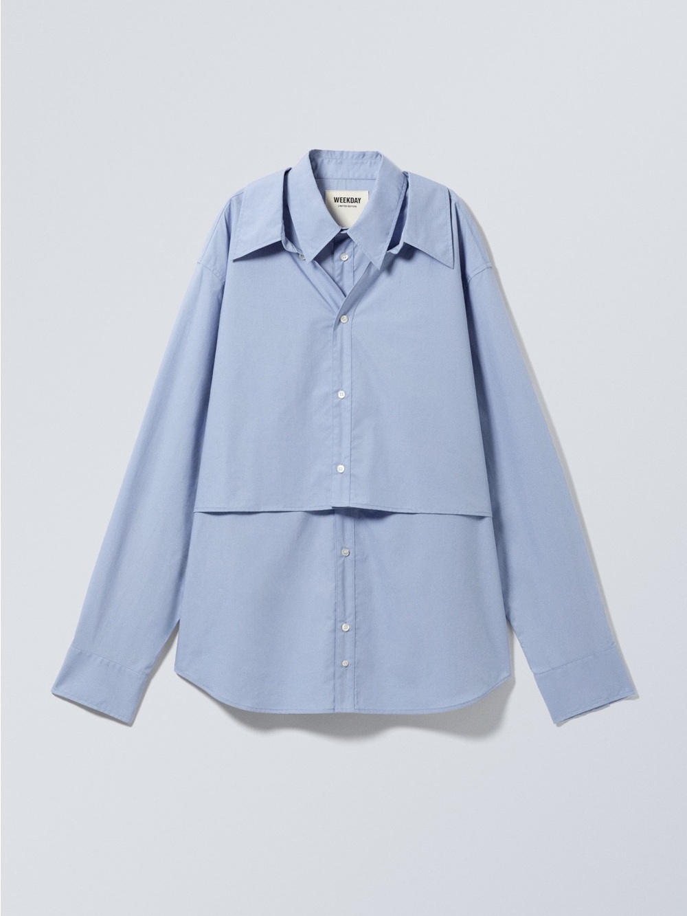Weekday Double-Layered Oversized Shirt in Light Blue Size M/L 100% Cotton - Picture 1 of 7